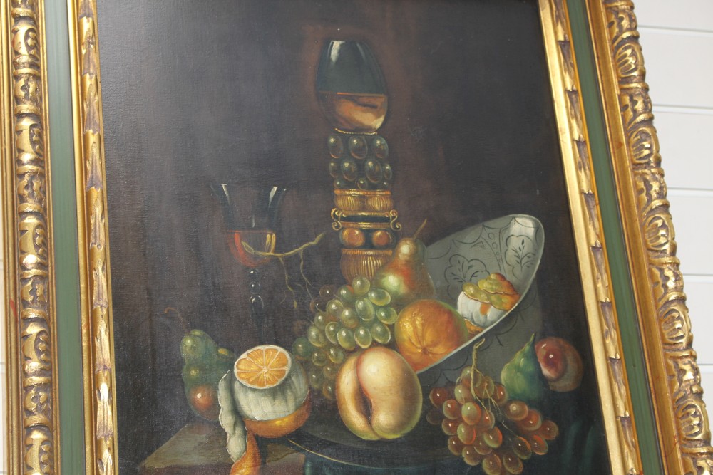 Dutch School, two oils on canvas, Still lifes in the 17th century style, indistinctly signed, 44 x 59cm and 63 x 48cm